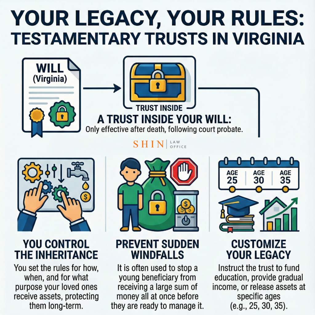 testamentary trust Virginia, will based trust Fairfax County, Loudoun child inheritance planning, Prince William trust for minors, Arlington blended family planning, Frederick County trust inside will, Clarke County will lawyer, Virginia probate supervised trust, Northern Virginia child support trust, Fairfax inheritance protection, Virginia structured distributions, Loudoun legacy planning attorney, Prince William will and trust lawyer, Arlington estate trust guidance, Virginia minor beneficiary planning