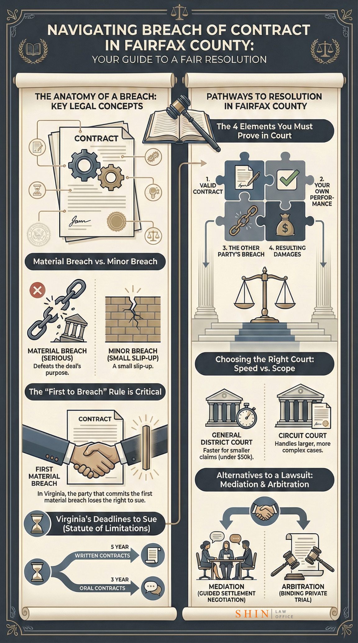 navigating breach of contract resolution, breach of contract legal remedies, contract dispute resolution Virginia, resolving contract disputes Fairfax County, contract enforcement Virginia law, breach of contract litigation strategy, mediation for contract disputes Virginia, arbitration clauses contract disputes, material breach contract law, oral contract enforcement Virginia, written contract disputes Fairfax VA, business contract resolution Northern Virginia, contract law remedies Virginia, Fairfax County contract attorney, business litigation contract disputes