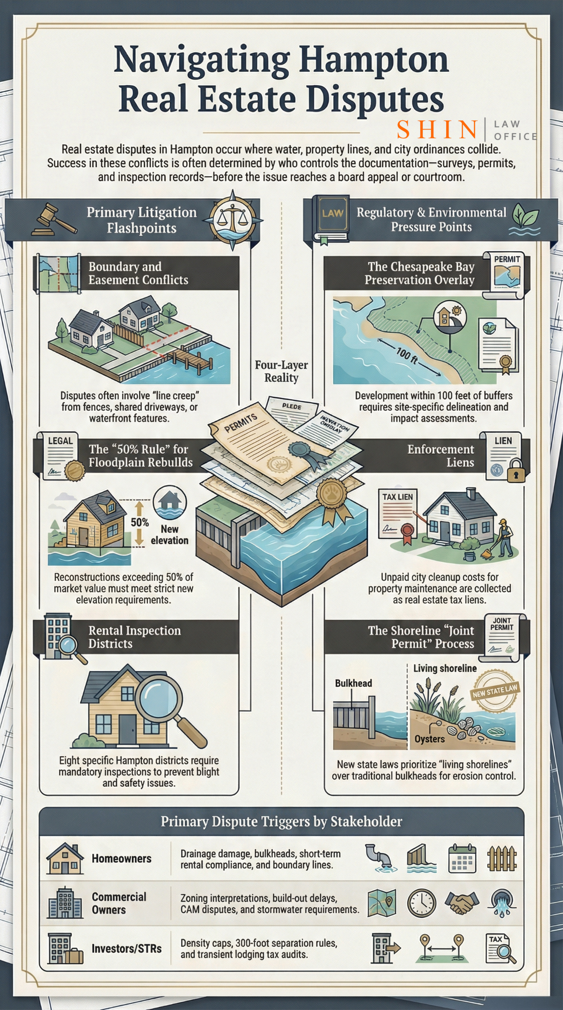 Hampton real estate dispute guide, Hampton VA property dispute, Hampton VA boundary dispute, Hampton VA easement dispute, Hampton VA zoning dispute, Hampton VA zoning appeal, Hampton VA BZA variance, Hampton VA floodplain rebuild dispute, Hampton VA substantial improvement dispute, Hampton VA drainage dispute, Hampton VA stormwater dispute, Hampton VA land disturbance permit dispute, Hampton VA wetlands dispute, Hampton VA bulkhead permit dispute, Hampton VA living shoreline dispute, Hampton VA short term rental dispute, Hampton VA rental inspection dispute, Hampton VA commercial lease dispute, Hampton VA CAM dispute, Hampton VA property tax appeal